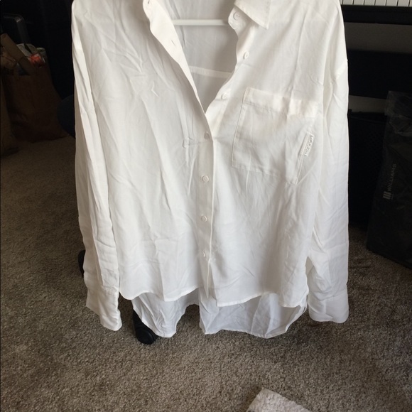 100% Tencel Lyocell Oversized High-Low Drop Shoulder Button Through Shirt Pocket - Picture 3 of 15